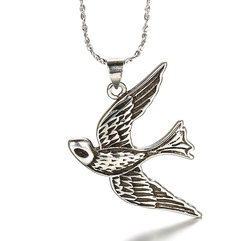 

100% 925 sterling silver fashion little bird retro style ladies`pendant necklace women short chain jewelry female gift cheap