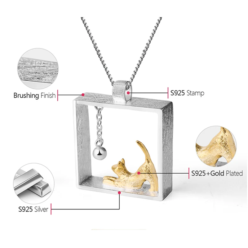 Lotus Fun реальные 925 серебро ручной работы Fine Jewelry Творческий кошка игры шары кулон
