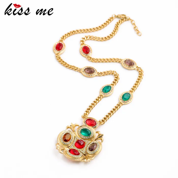

Women Fashion Colorful Imitation Gemstone Luxury Necklace Famous Brand Jewelry Factory Wholesale
