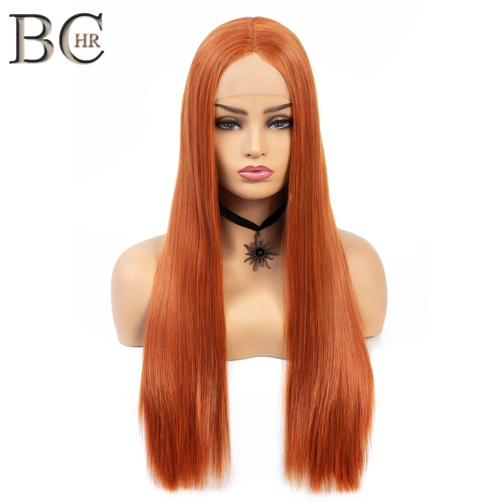 BCHR 22 дюймов прямой парик Оранжевый синтетический парик фронта шнурка для женщин средняя часть длинный парик ручной работы кружева доставка