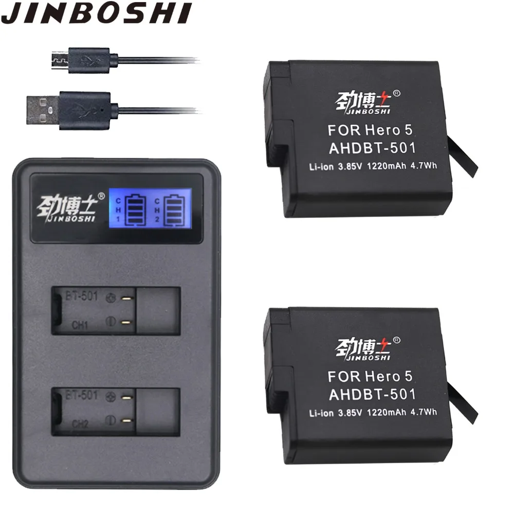 

2Pcs AHDBT-501 AHDBT501 Hero5 Hero6 Li-ion Battery + LCD Dual USB Charger For GoPro Hero 5 6 AHDBT 501 Gopro camera Accessories