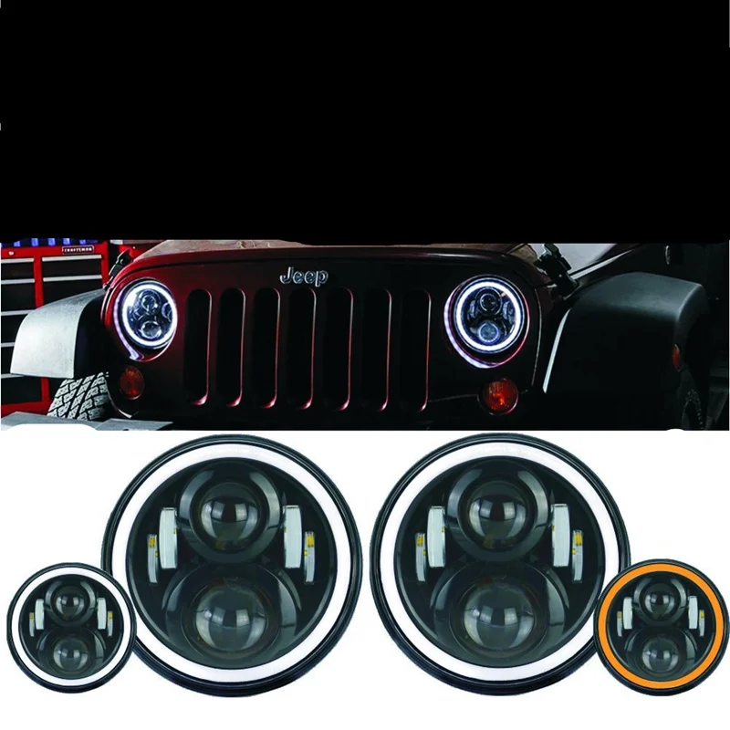 7 Inch Round Halo Projectors and Halo Fog Lights 60W Cree Headlights White Halo Angel Eyes+Amber Turning Signal Lights 30w Halo LED Fogs Jeep Wrangler JK TJ Unlimited Sahara Rubicon