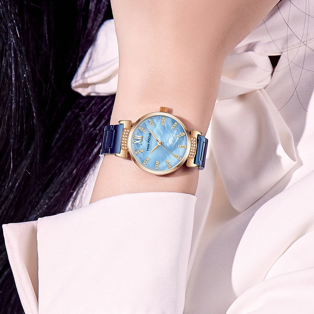 Мини-фокус женское платье кварцевые часы из нержавеющей стали простой Аналоговый наручные часы для леди Relogios Feminino часы 0227 синий
