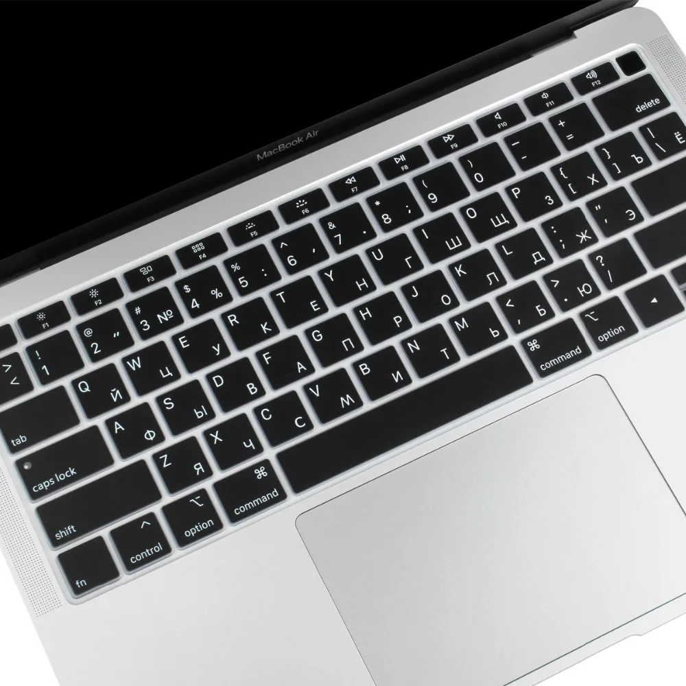 Мягкий силиконовый чехол с раскладкой русской клавиатуры для Macbook new Air 13 retina display наклейка на кириллический язык