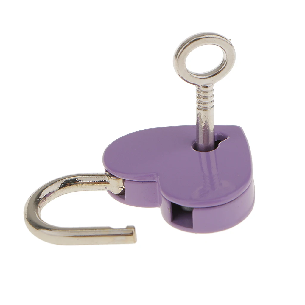 Vintage Heart Shape Padlock w/ Key Tiny Suitcase Lock Purple (Lot of 3)