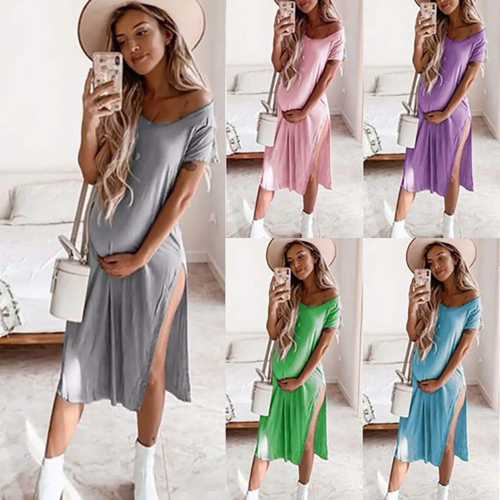 

Women's Pregnant Maternity Dress Sexy Solid Maternity Pregnant Dress V-neck Short Sleeve Nursing pregnancy Dress maternity