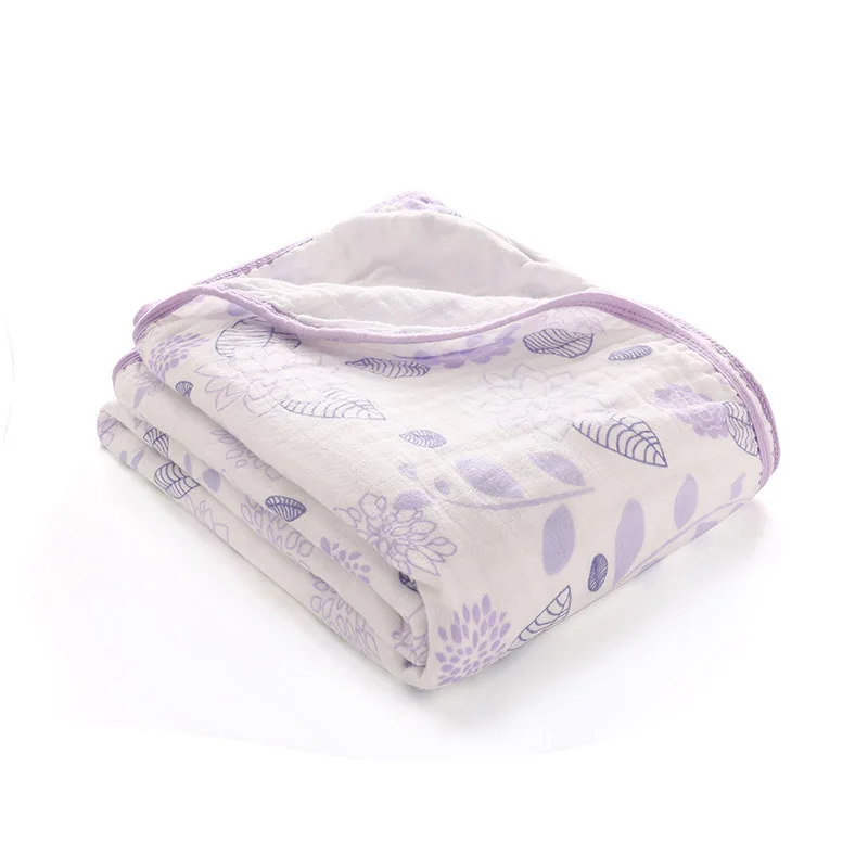 LAT 2 слоя хлопок детские пеленки мягкие одеяла для новорожденных Ванна Марля младенческой спальные принадлежности чехол для коляски игровой коврик 120x150 см - Цвет: Purple flower