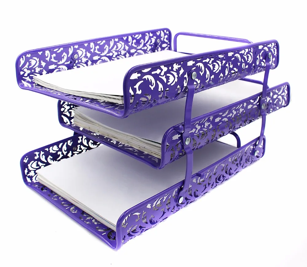 Easypag 3 Tier Desk Letter Tray Carved Hollow Flower Pattern