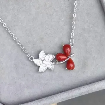 

natural red coral pendants 925 sterling silver natural red gem flowers Pendants fine jewelry gift for women send necklace
