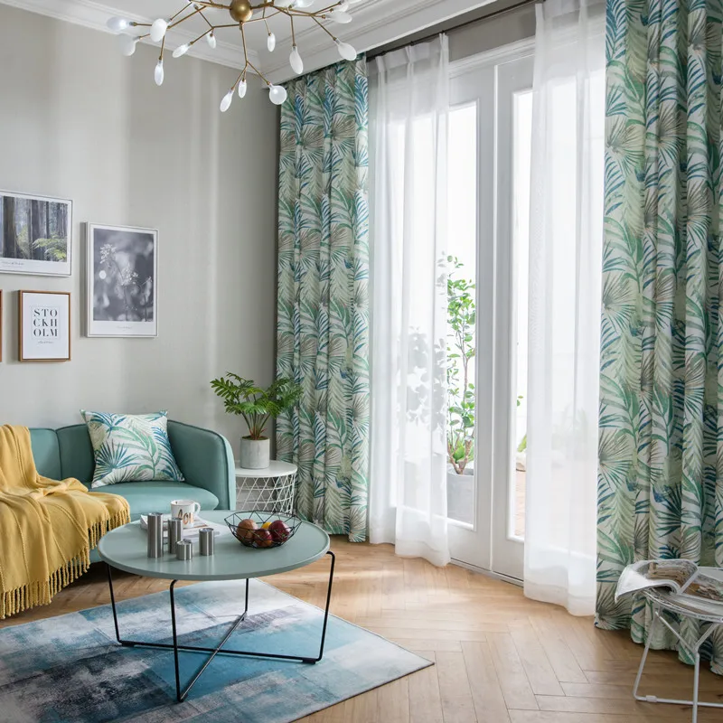 

Modern minimalist cotton and linen material printing green plants curtains living room bedroom balcony window curtain home decor