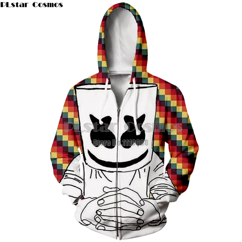 

PLstar Cosmos New style DJ singer Marshmello 3D zipper Hoodie Men/ Women Pullover Print Round Neck Unisex Hoodie Long Sleeve Top