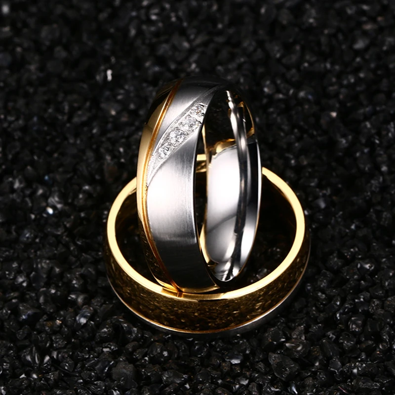 Meaeguet Romantic Wedding Rings For Lover Gold-Color Stainless Steel Couple Rings For Engagement Party Jewelry Wedding Bands