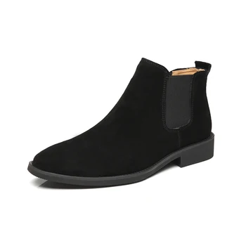 

2019 fashion new men's ankle boot slip on pointed toe suede chelsea boots man party dress booties spring autumn cowboy shoes