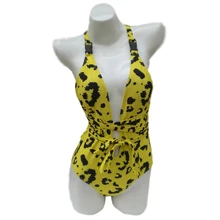 Сексуальные Холтер Глубокий купальные костюмы V-Neck женские Монокини завязки купальник купальные летние цельные купальники леопард бразильский