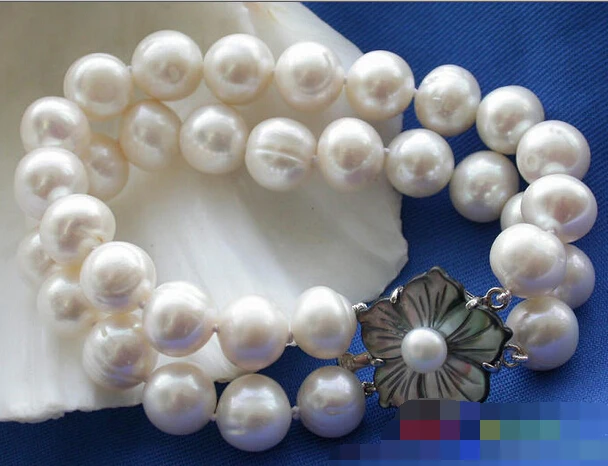 

free shipping 01226 2ROW white ROUND FRESHWATER CULTURED PEARL BRACELET