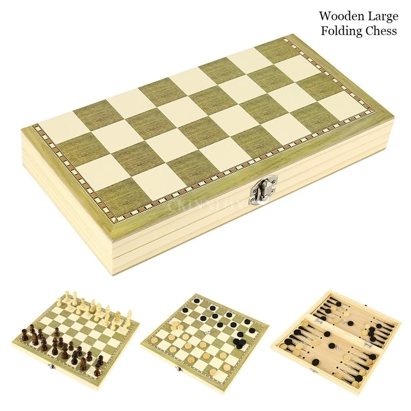 

DHL 100PCS New Design 3 in 1 Wooden International Chess Set Board Travel Games Chess Backgammon Draughts Entertainment
