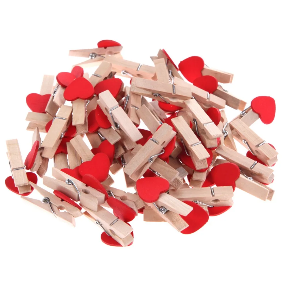 

50pcs/lot Min Love Heart Wooden Clip Photo Paper Postcard Craft DIY decoration Clips Office Binding Supplies Stationery