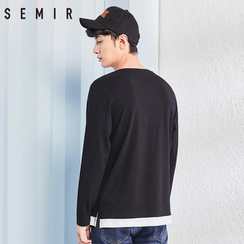 SEMIR Футболка мужская Повседневная топы с круглым вырезом хлопок длинными