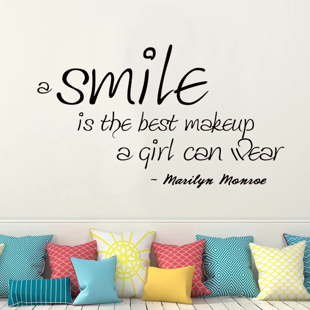 

A Smile Is the Best Makeup a Girl Can Wear Marilyn Monroe Quote Wall Decal Vinyl Sticker Girl's room Decor Mural Removable 3077