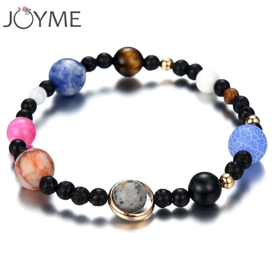 

Solar System 9 Planets Universe Stars Galaxy Bracelets Women Natural Lava Stones Beaded Oil Diffuser Stretch Strand Bracelets