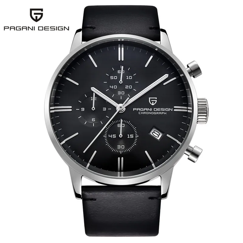 PAGANI Дизайн мужские часы с хронографом лучший бренд класса люкс водонепроницаемые спортивные военные кварцевые часы мужские s часы Relogio Masculino - Цвет: silver black