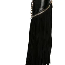 Новинка года; дизайнерские черные сапоги до колена с бахромой; пикантные модельные сапоги из змеиной кожи и замши в стиле пэчворк; сапоги с цепочкой, украшенные тонким высоким каблуком