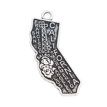 

RAINXTAR Double Side Los Angeles City Charms Alloy USA State California Map Charms 18*29mm 50pcs AAC1735