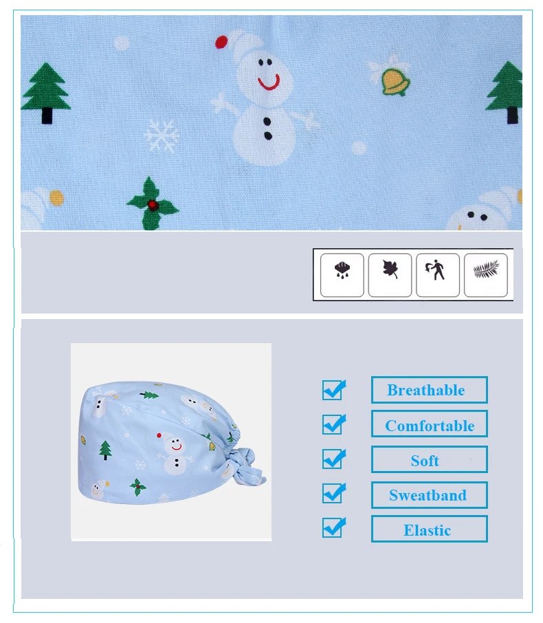 Синий снеговик Рождество Женская хирургическая Кепка медицинская Медицинская медицинская камуфляжная больничные шапочки Доктор Медсестры Рабочая шляпа стоматологическая клиника Стоматологическая шляпа