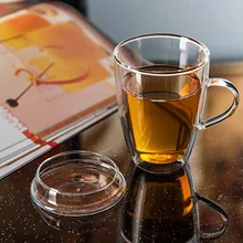 Ручной работы двойной Слои Стекло чашки с крышкой простой утро Кружки с ручкой Кофе молоко Чай чашка 340 мл SH224