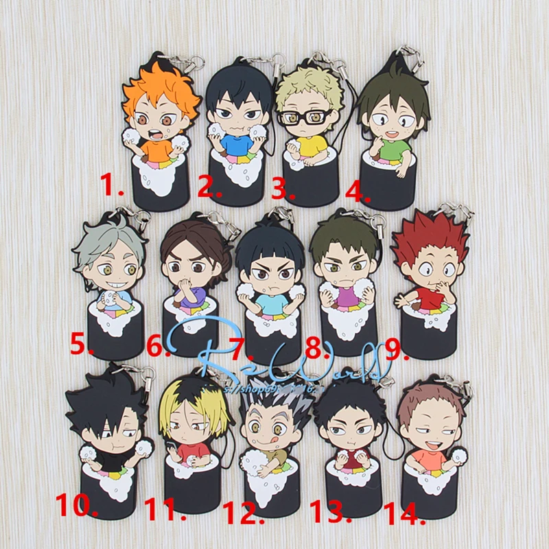 

1pcs Anime High School Volleyball kageyama Hinata Oikawa Tooru Kozume Kenma Food Version Resin Rubber Keychain Phone Pendant