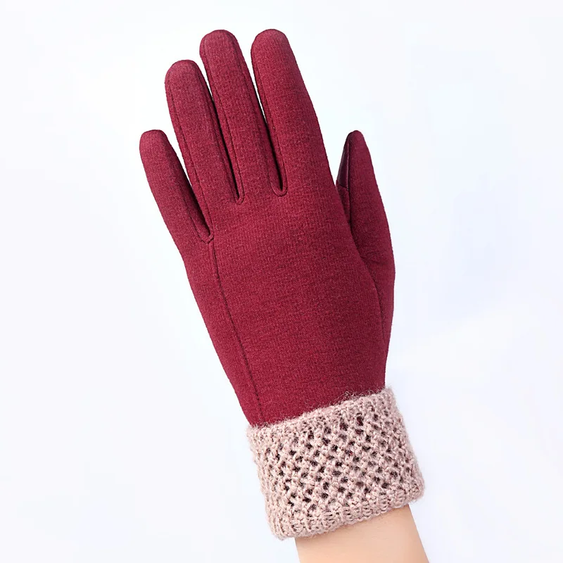 Модные элегантные женские перчатки для экрана зимние женские кружевные теплые кашемировые варежки с бантом