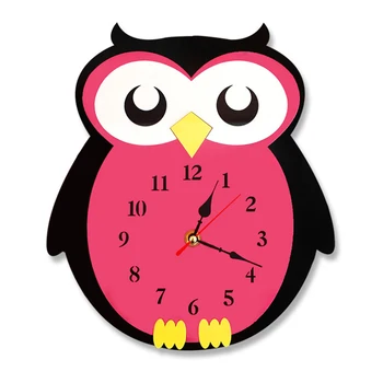 

Cartoon Owl Shape Clock Wall Mount Acrylic Quartz Clock Living Room Hang Ornament Colorful