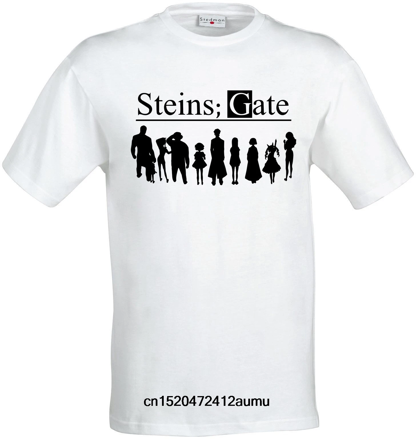 

Mens Steins Gate Anime Characters Black Artwork White T-shirt