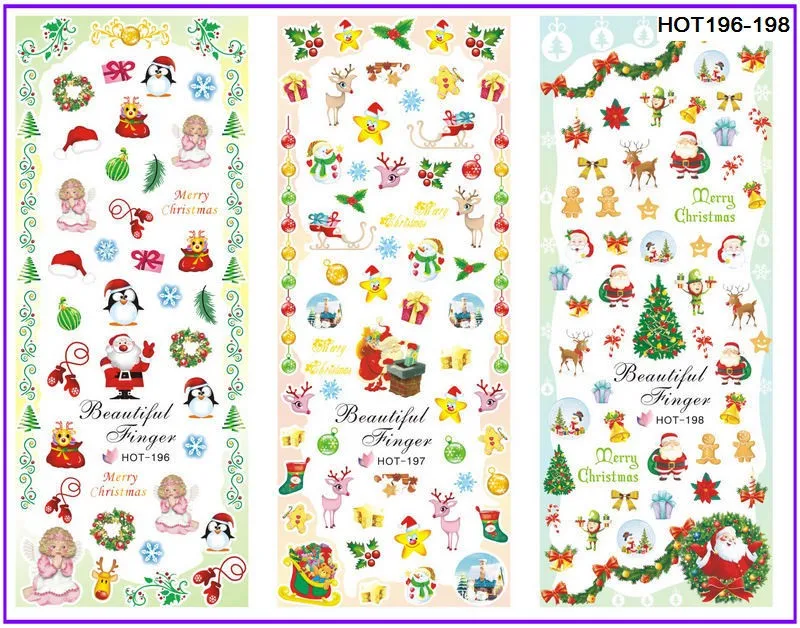3 упаковки/партия мозаика Рождество Санта Клаус Олень наклейки для ногтей переводная наклейка для ногтей HOT196-198