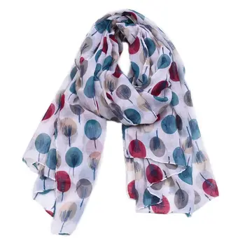 

Women Beach Sunproof Voile Long Scarf Summer Head Wraps Blanket Colorful Polka Dot Sketch Tree Printed Hijab Shawls 175x92cm