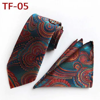 

8cm Luxury Men Ties Set Silk Paisley Ties with Pocket Square for Wedding Party