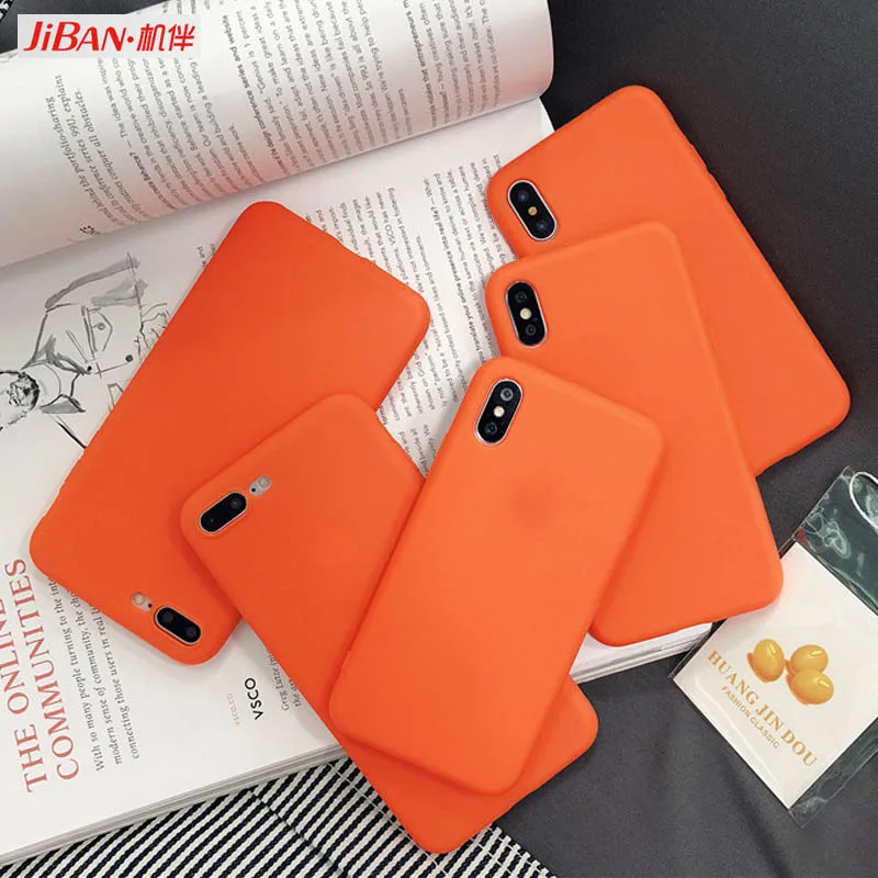 

JIBAN For iPhone 7plus phone shell Soft protective sleeve orange Phone Case for X 8 8plus 6plus i6/6s XR XSMAX lovers Back Cover