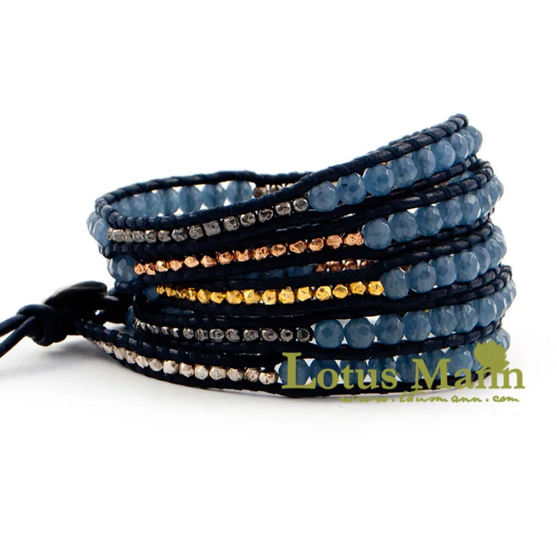 

Lotusmann agustite 4 silver beads black leather cord bracelet