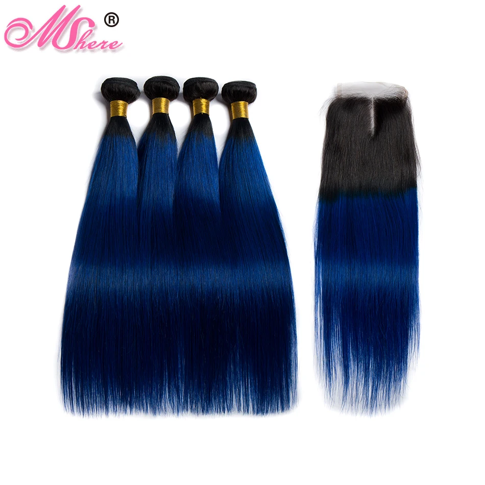 Mshere Straight Ombre Hair 3 /4 Bundles With Closure 1B ...
