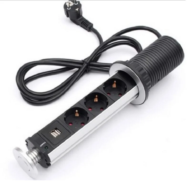 

EU Plug Dual USB Charge Tabletop Socket Pop Up Electrical Outlet Retractable Kitchen Desktop Hidden power adaptor socket