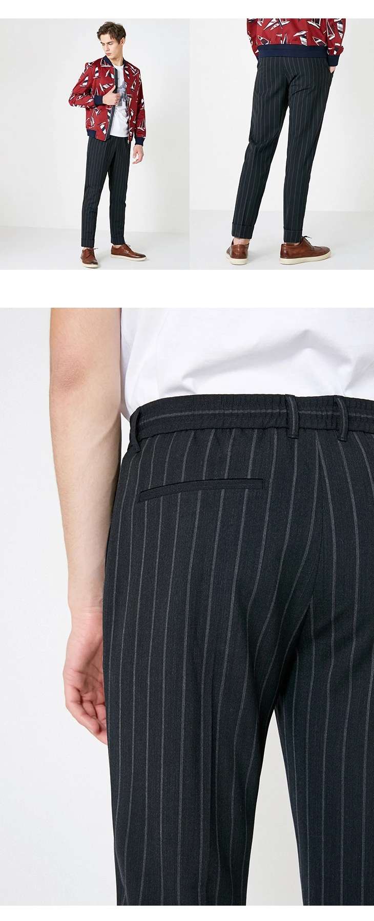 Отборные мужские весенние шерстяные полосатые строгие повседневные брюки S | 419114548