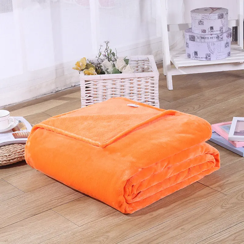 Фланель сплошной цвет Одеяло диван Постельное белье бросает мягкие пледы плоской простыня 150*200 см 180*200 см 200*230 см - Цвет: Orange