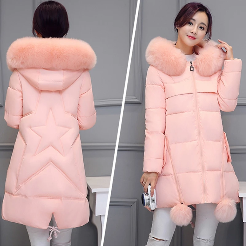 Ladies Fashion Loose Plus Size Parkas Female Casual Pink Coat 2016