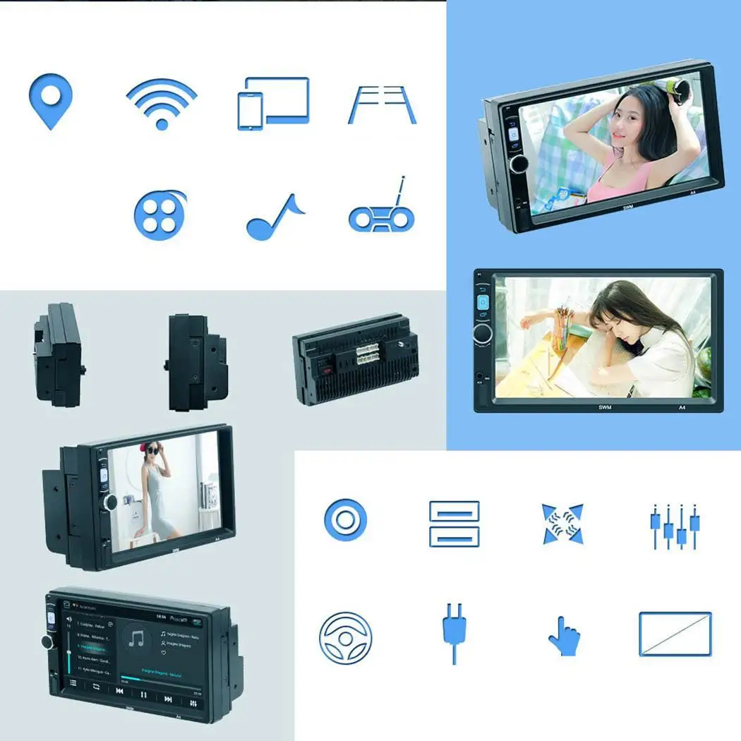

GPS WIFI Bluetooth Car MP5 Player 2 Din Android 8.1 7" Touch Screen Dual USB FM Radio Car Music Stereo Multimedia Video Player