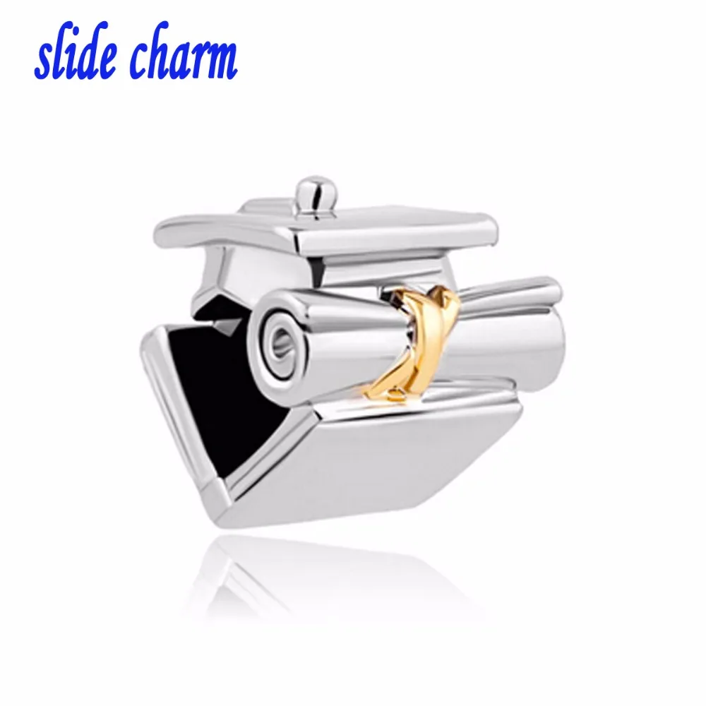 

slide charm Free shipping school season student Dr. cap charm beads fit Pandora bracelet