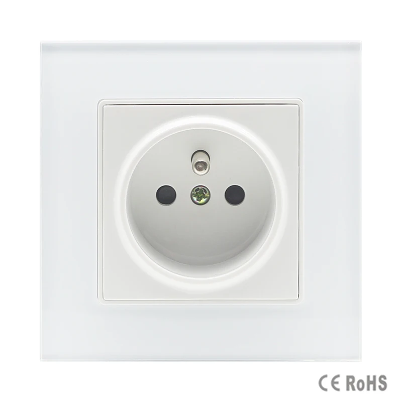 

Free shipping Luxury French Socket white Crystal Glass Switch 2 Pin French Wall Plug Socket,tempered Crystal Glass Panel