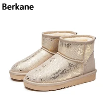 Обшитые блестками блестящие зимние женские сапоги брендовая обувь отделанная австралийской шерстью непромокаемые зимние полусапожки новинка