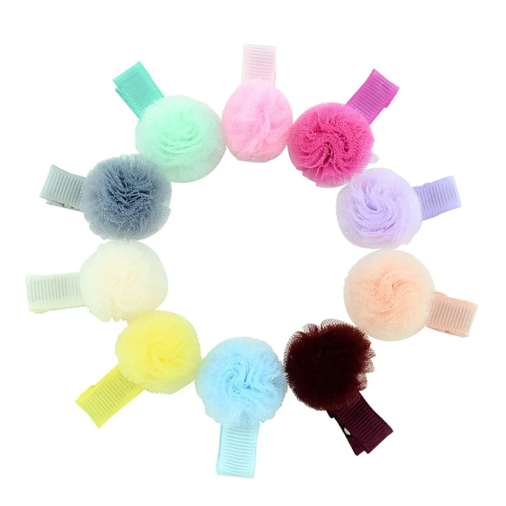 

10Pcs Baby Girls Small Tulle Ball Hair Clips Handmade Barrettes Head Accessories Hot!