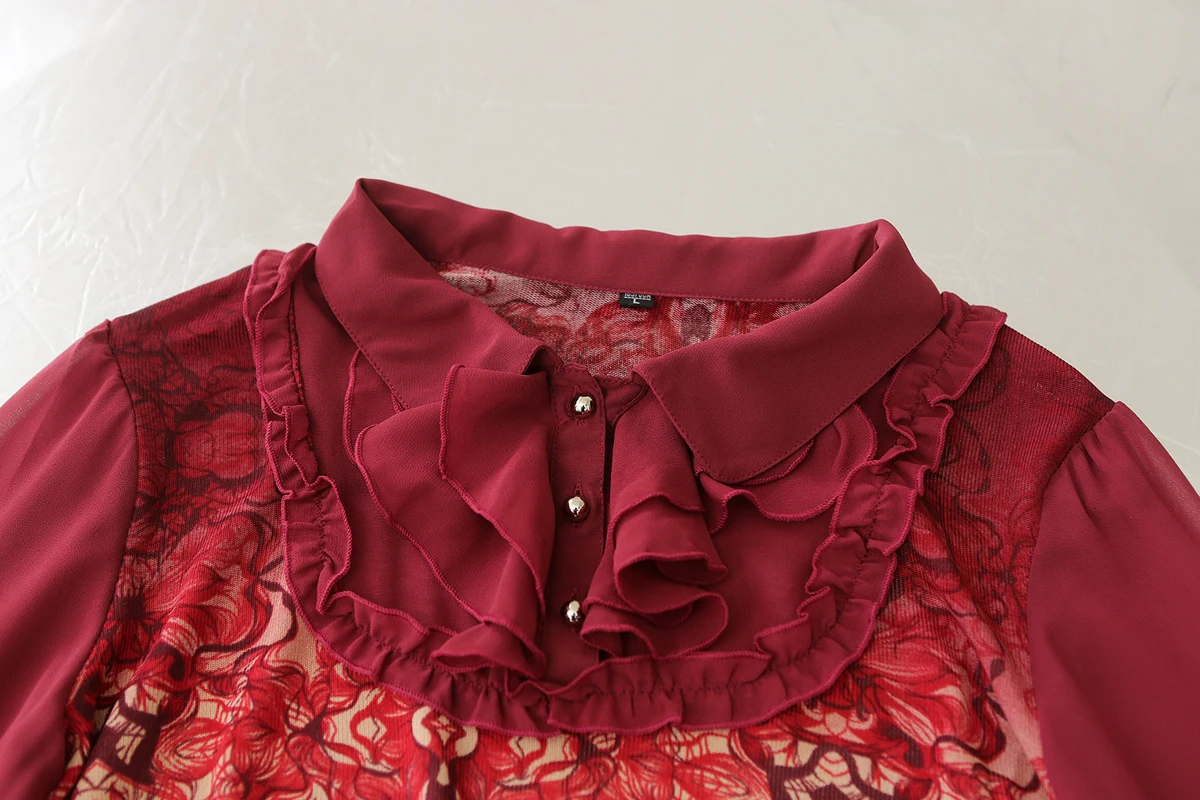 Весна Лето Новые женщины среднего возраста отложной воротник печати блузка рубашка Мода размера плюс женская блузка X90