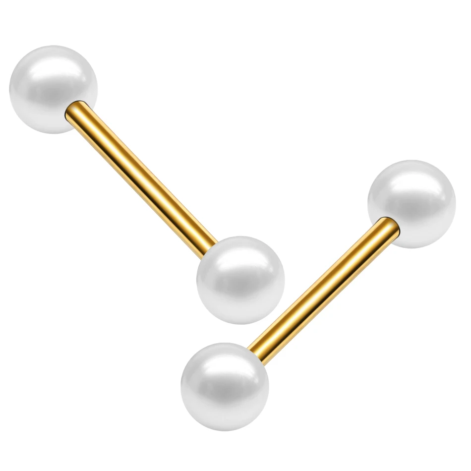 1 шт. G23 Титан 16 г пирсинг для языка золото с жемчугом прямые штанги кольца титан язык кольцо для соска ювелирные изделия для пирсинга тела